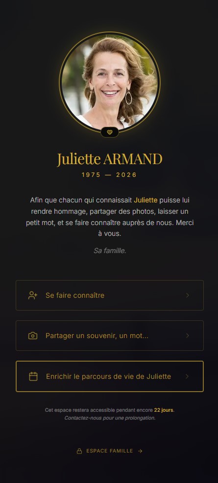 Espace Hommage — partie haute